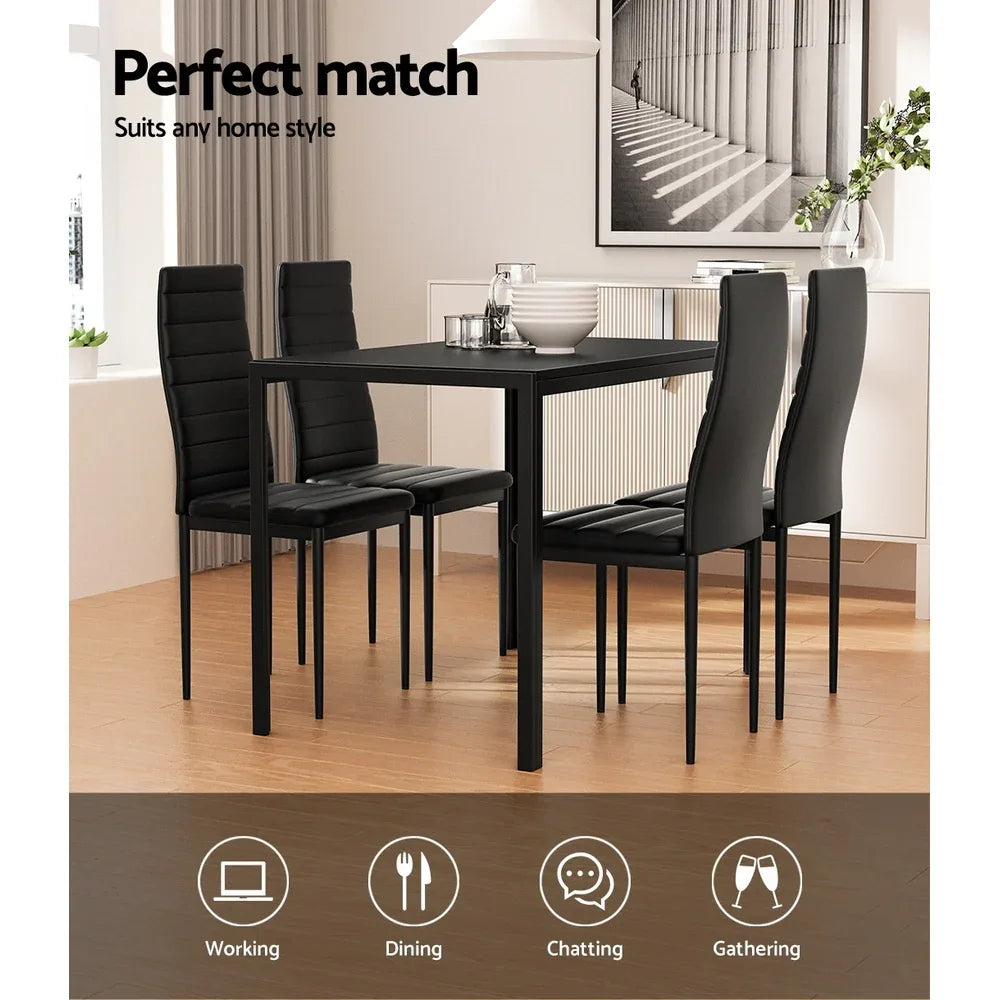 Artiss Dining Chairs and Table Dining Set 4 Chair Set Of 5 Black - Mekamart Australia