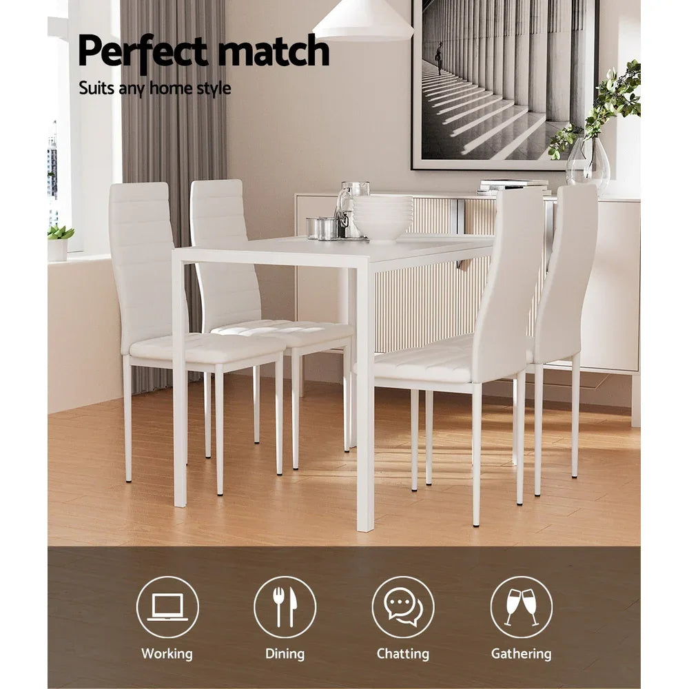 Artiss Dining Chairs and Table Dining Set 4 Chair Set Of 5 White - Mekamart Australia