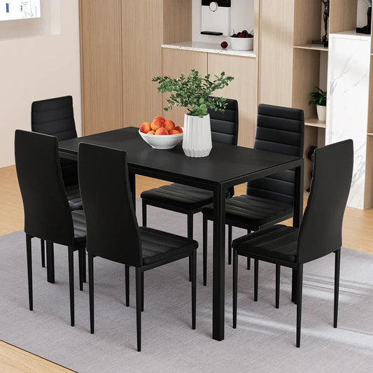 Artiss Dining Chairs and Table Dining Set 6 Chair Set Of 7 Black - Mekamart Australia