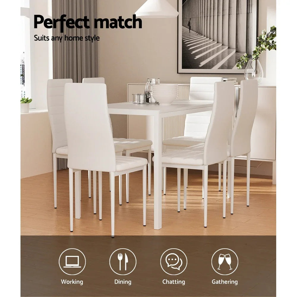 Artiss Dining Chairs and Table Dining Set 6 Chair Set Of 7 White - Mekamart Australia