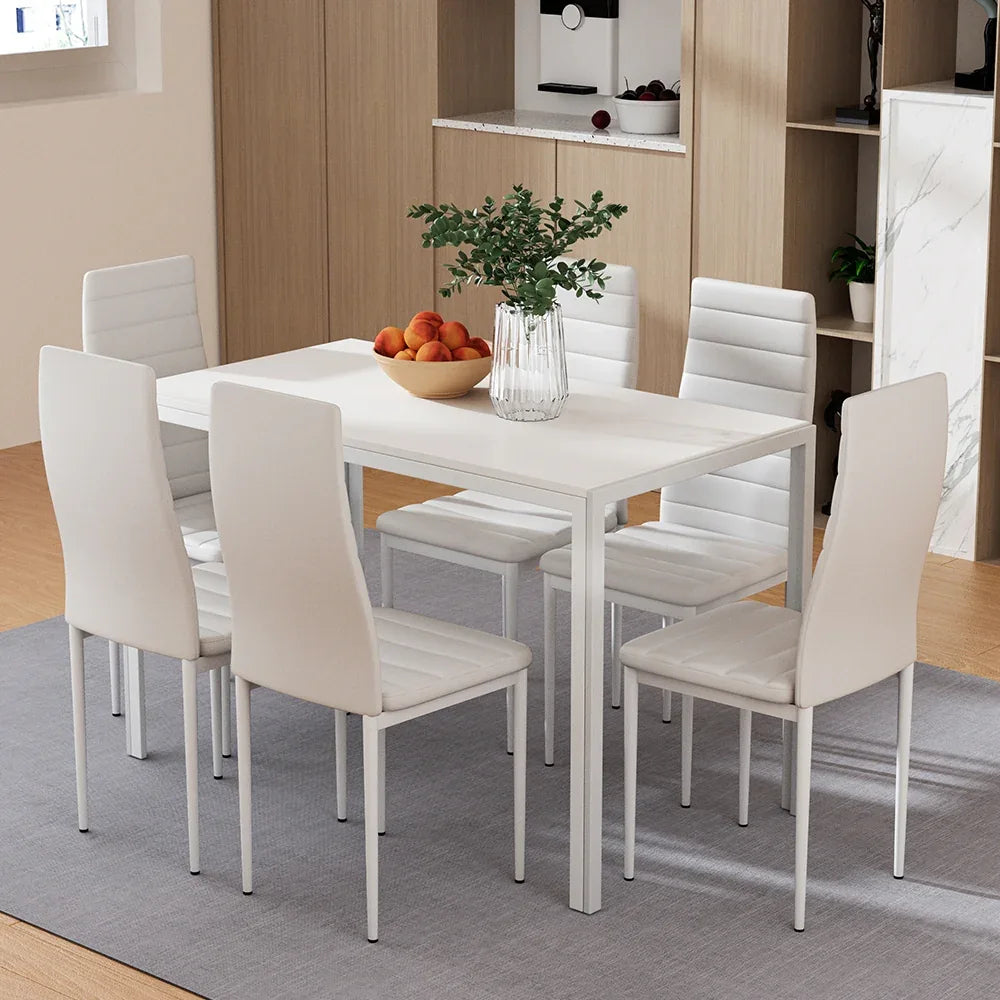 Artiss Dining Chairs and Table Dining Set 6 Chair Set Of 7 White - Mekamart Australia