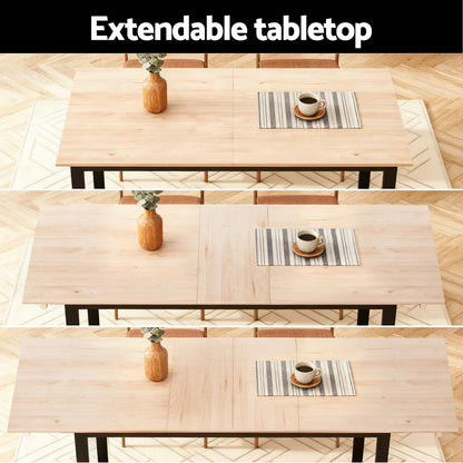 Artiss 2M Extendable Dining Table Kitchen Cafe Lounge Restaurant Tables Natural - Mekamart Australia