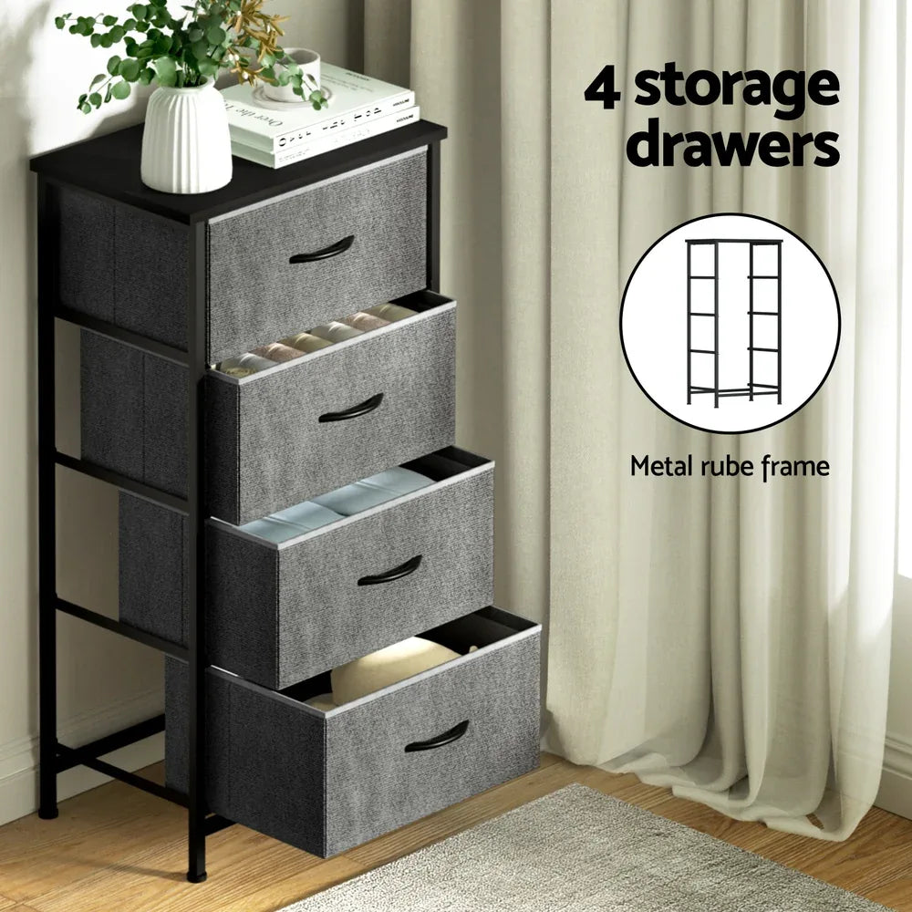 Artiss Chest of 4 Drawers Storage Dresser Tallboy Grey - Mekamart Australia