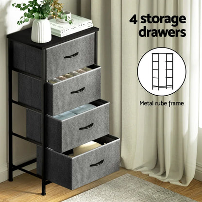 Artiss Chest of 4 Drawers Storage Dresser Tallboy Grey - Mekamart Australia