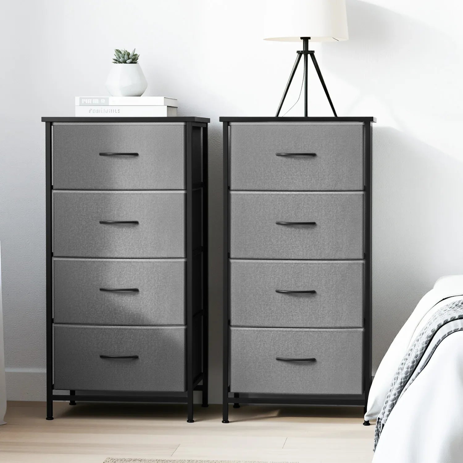 Artiss Set of 2 Chest of 4 Drawers Storage Dresser Tallboy Grey - Mekamart Australia