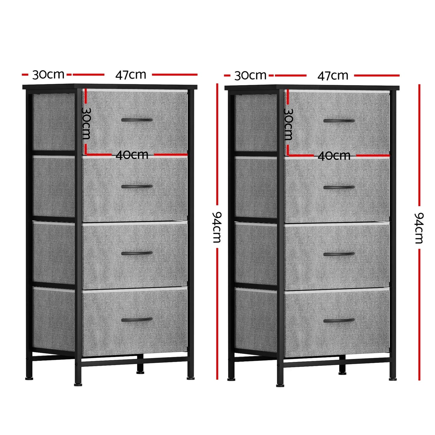 Artiss Set of 2 Chest of 4 Drawers Storage Dresser Tallboy Grey - Mekamart Australia
