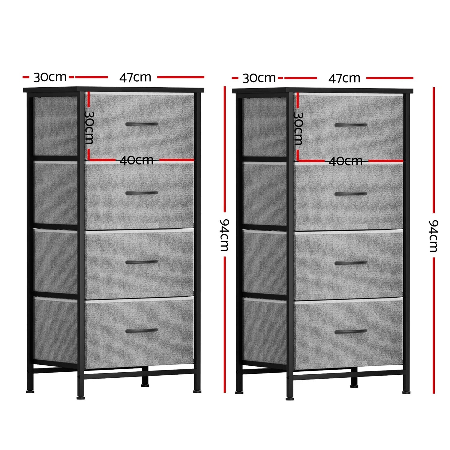Artiss Set of 2 Chest of 4 Drawers Storage Dresser Tallboy Grey - Mekamart Australia