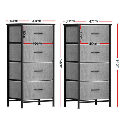 Artiss Set of 2 Chest of 4 Drawers Storage Dresser Tallboy Grey - Mekamart Australia