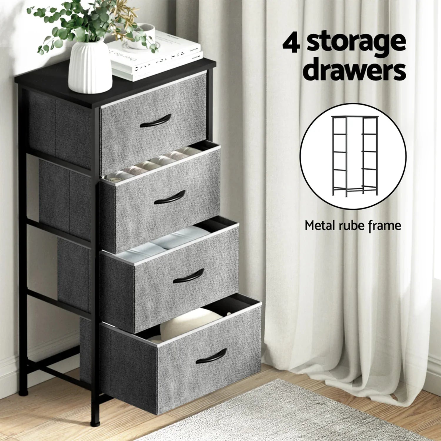 Artiss Set of 2 Chest of 4 Drawers Storage Dresser Tallboy Grey - Mekamart Australia