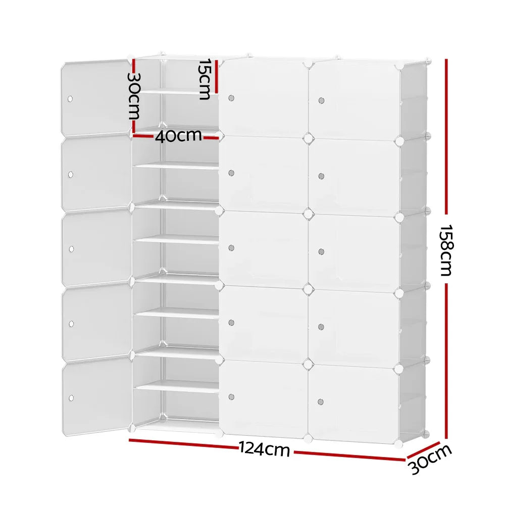 Artiss Shoe Rack Storage Cabinet DIY 15 Storage Cube Stackable White - Mekamart Australia