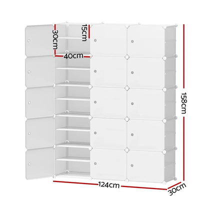 Artiss Shoe Rack Storage Cabinet DIY 15 Storage Cube Stackable White - Mekamart Australia