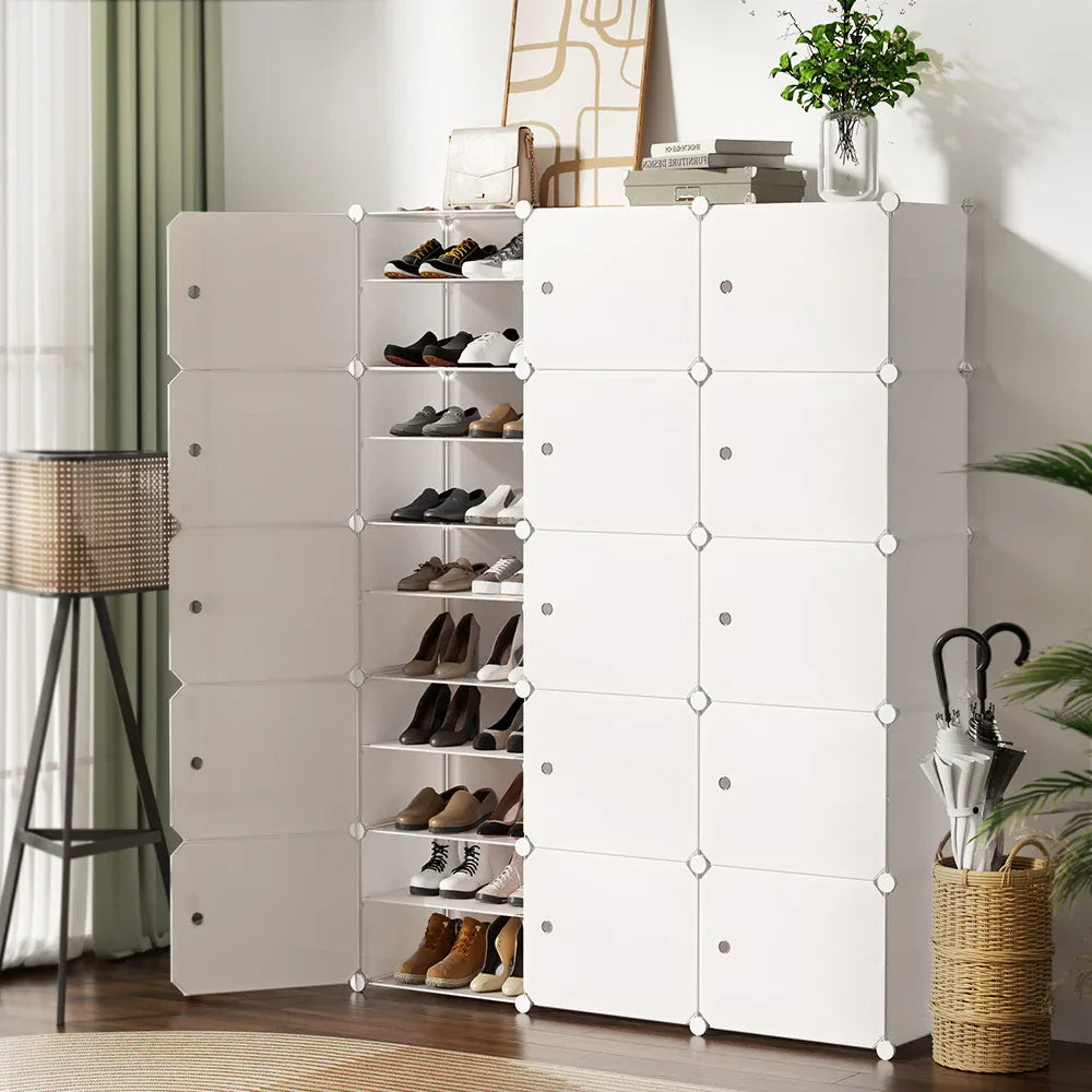 Artiss Shoe Rack Storage Cabinet DIY 15 Storage Cube Stackable White - Mekamart Australia