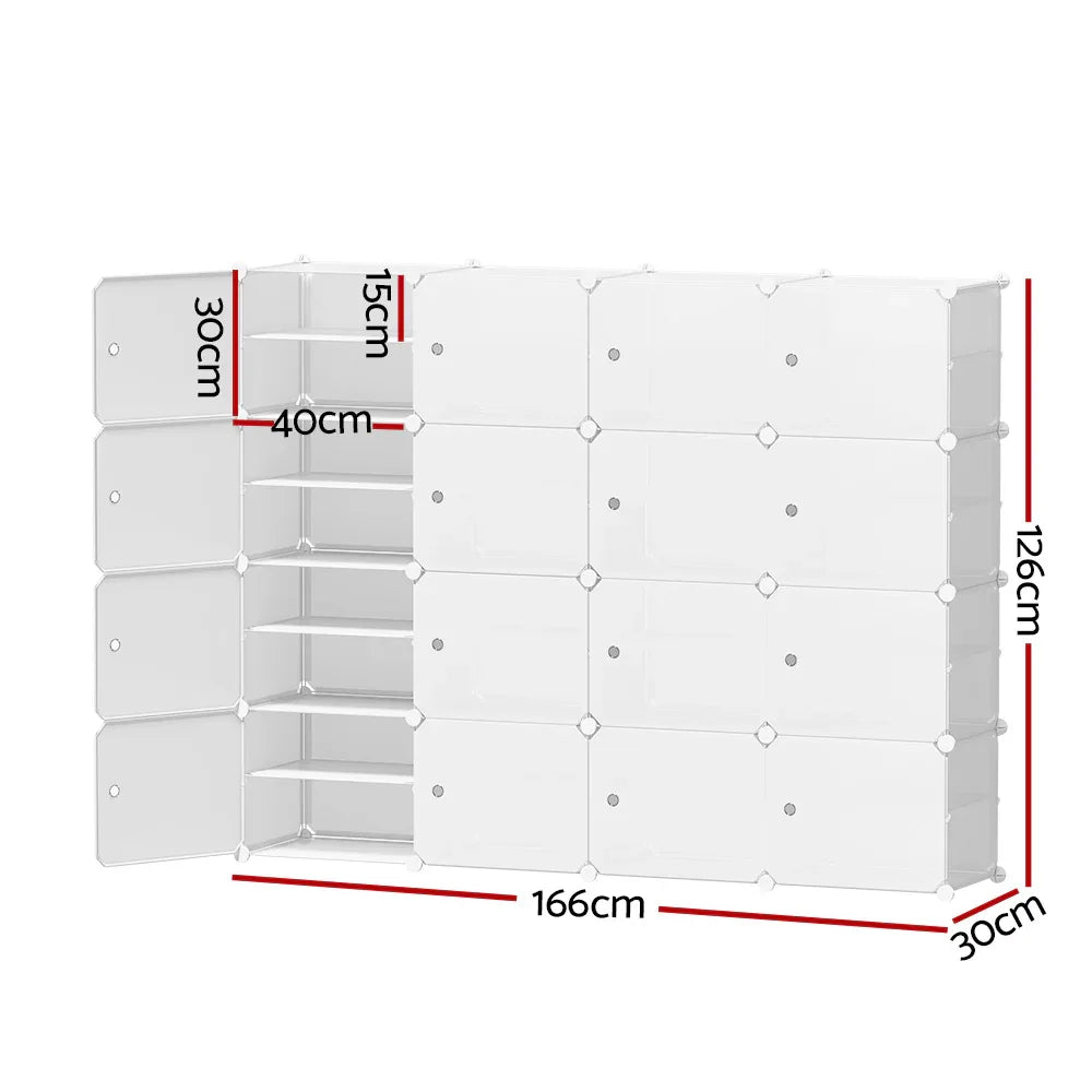 Artiss Shoe Rack DIY 16 Storage Cube Stackable White - Mekamart Australia