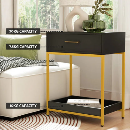 Artiss Bedside Table Drawers Side Table Shelf Storage Nightstand Black MASON - Mekamart Australia