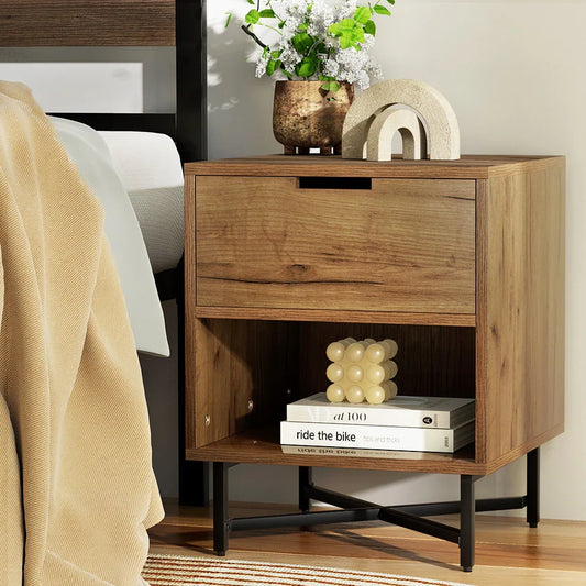 Artiss Bedside Table Drawers Side Table Shelf Storage Nightstand Rust Oak KRAVU - Mekamart Australia