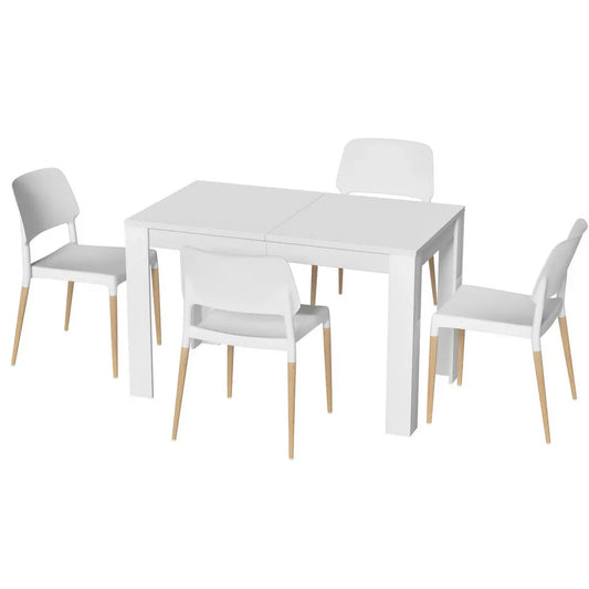 1 Artiss Dining Table and 4 Chairs Set White Wood - Mekamart Australia