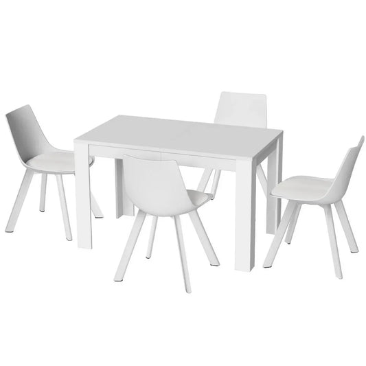1 Artiss Dining Table and 4 Chairs Set Rectangle White - Mekamart Australia