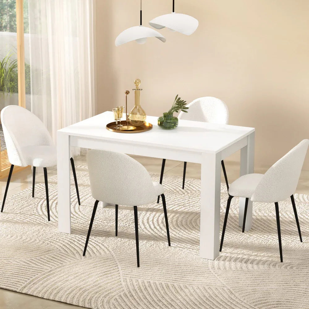 1 Artiss Dining Table and 4 Chairs Set White Sherpa - Mekamart Australia