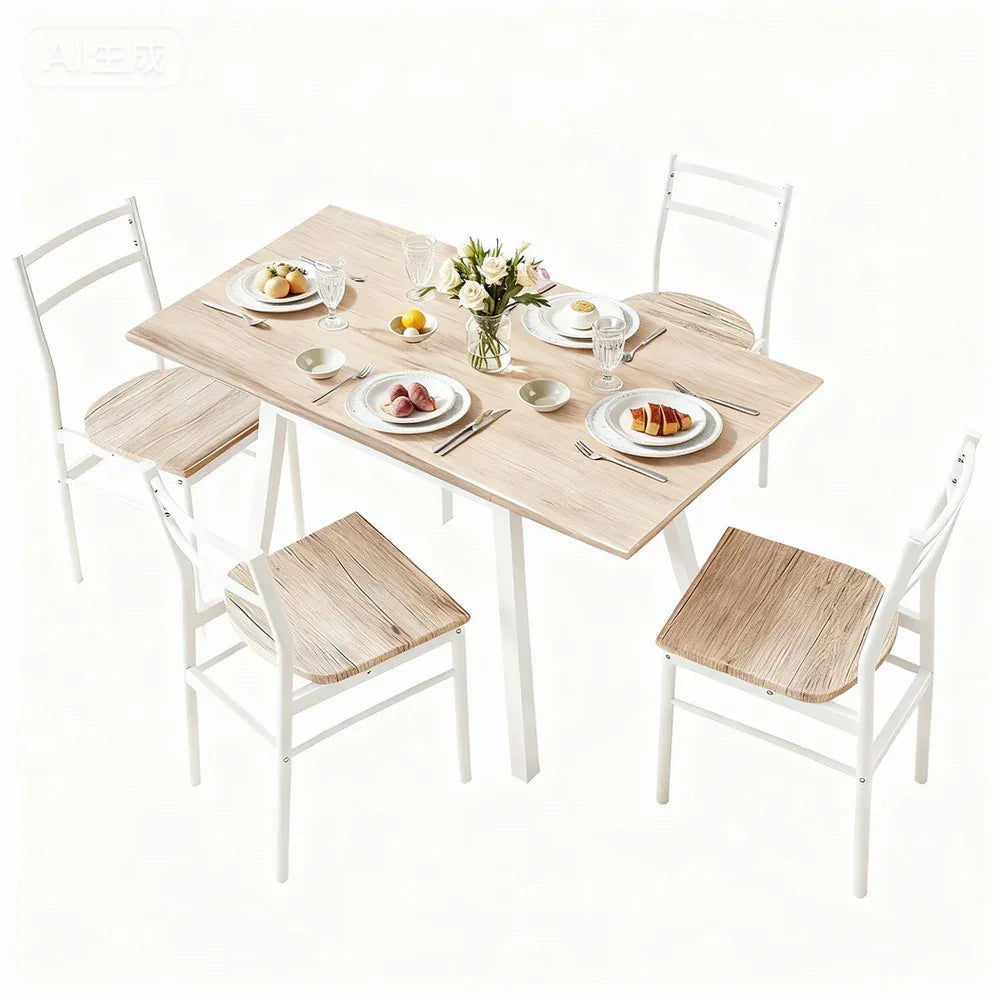 Artiss Dining Table and Chairs Set 5pcs Foldable Kitchen Furniture Natural White - Mekamart Australia