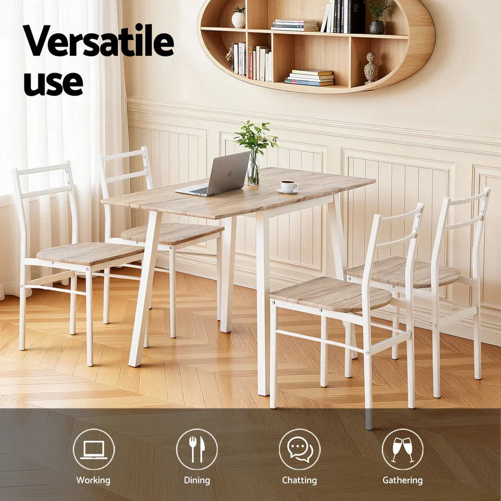 Artiss Dining Table and Chairs Set 5pcs Foldable Kitchen Furniture Natural White - Mekamart Australia