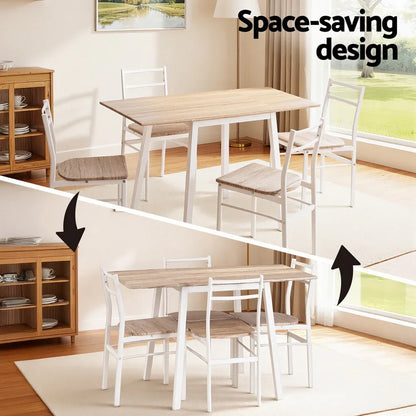 Artiss Dining Table and Chairs Set 5pcs Foldable Kitchen Furniture Natural White - Mekamart Australia