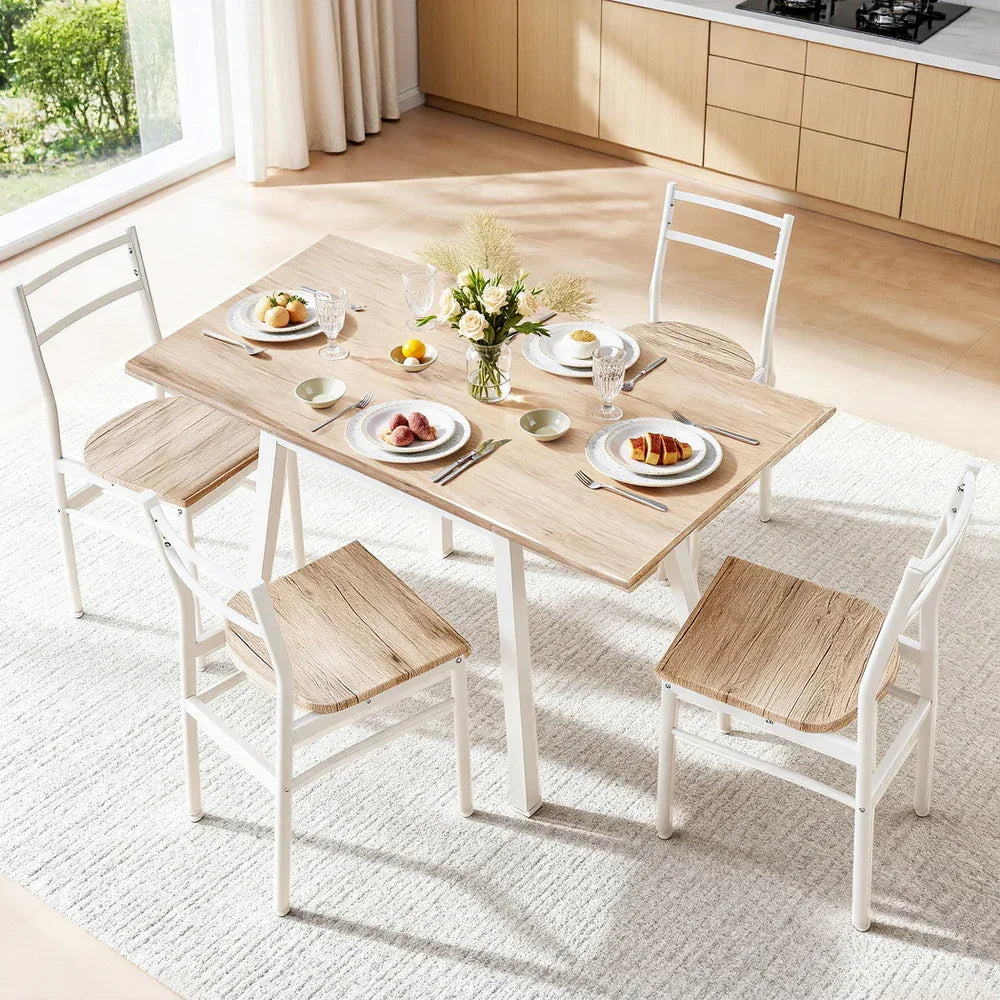 Artiss Dining Table and Chairs Set 5pcs Foldable Kitchen Furniture Natural White - Mekamart Australia