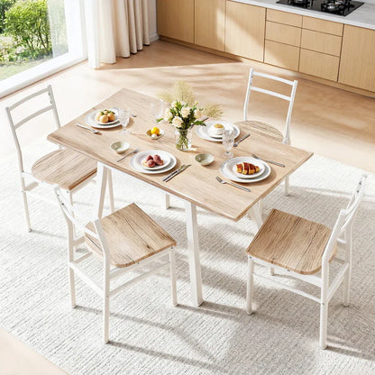 Artiss Dining Table and Chairs Set 5pcs Foldable Kitchen Furniture Natural White - Mekamart Australia