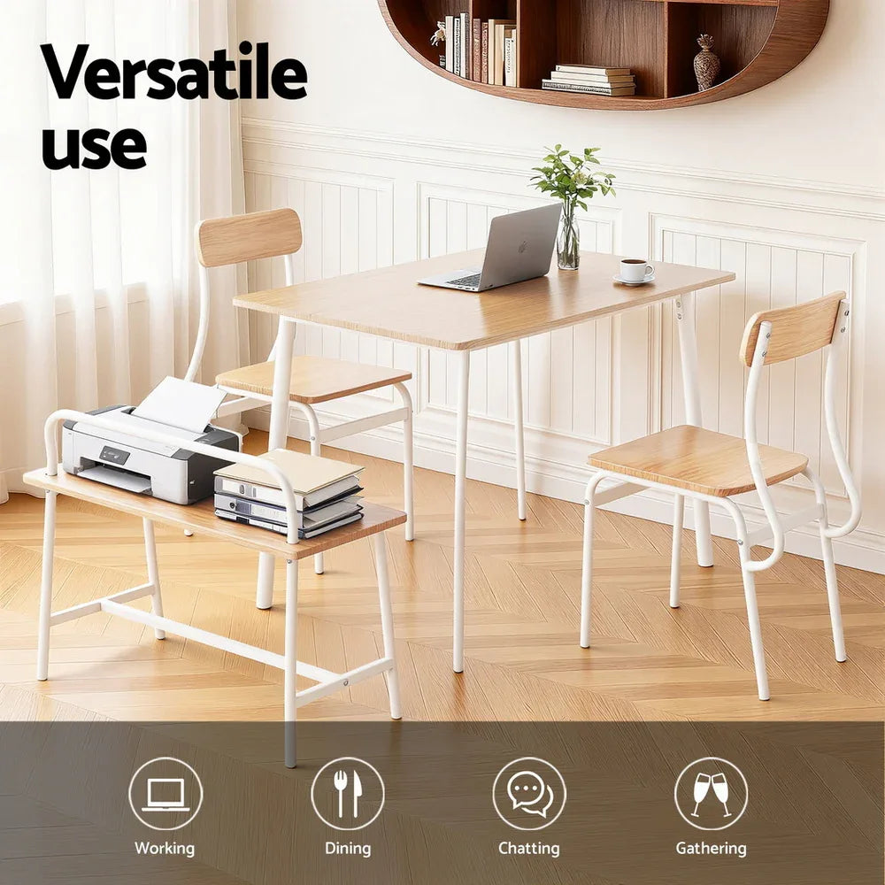 Artiss Dining Table and Chairs Set of 4 Bench Kitchen Furniture Natural and White - Mekamart Australia