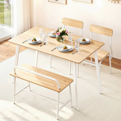 Artiss Dining Table and Chairs Set of 4 Bench Kitchen Furniture Natural and White - Mekamart Australia