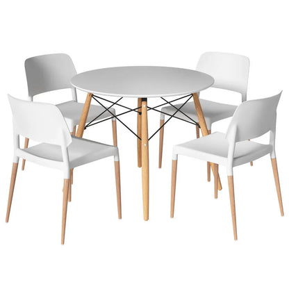 1 Artiss Dining Table and 4 Chairs Set Round White - Mekamart Australia