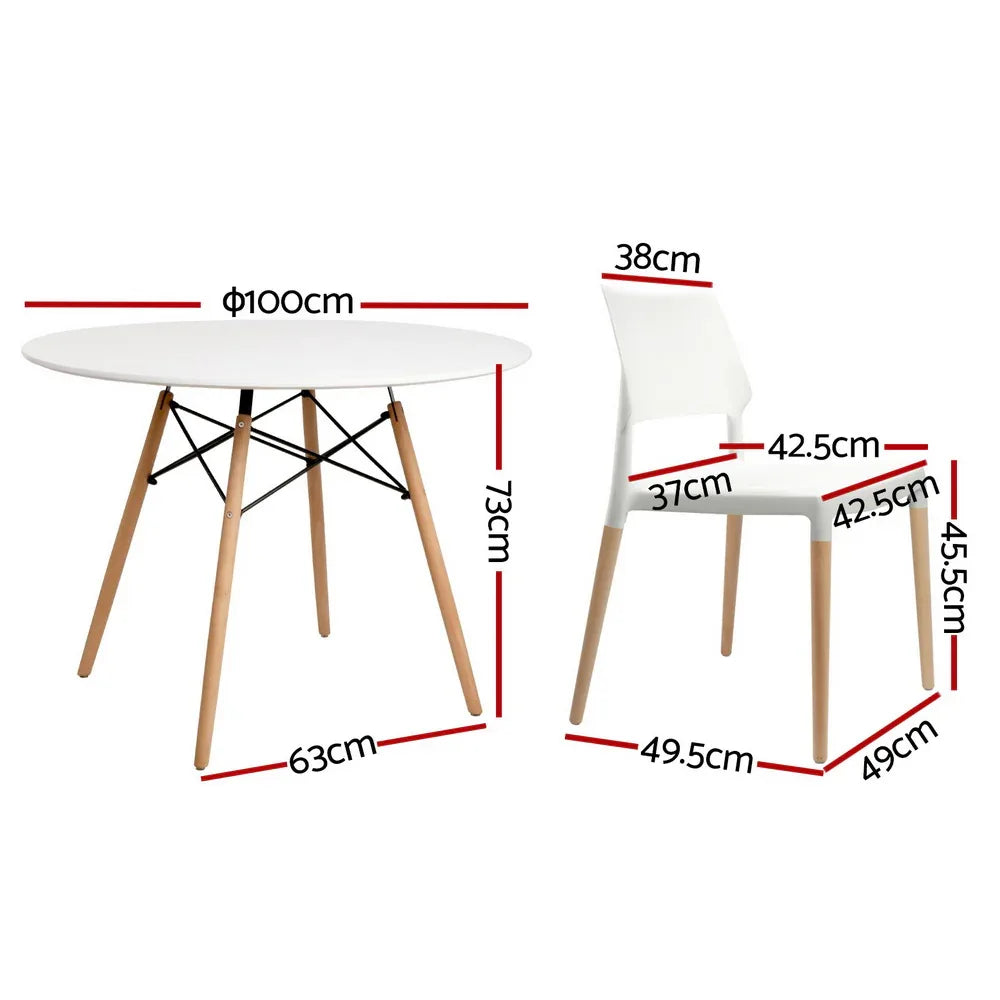 1 Artiss Dining Table and 4 Chairs Set Round White - Mekamart Australia