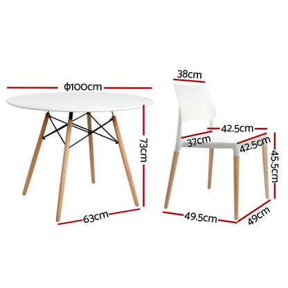 1 Artiss Dining Table and 4 Chairs Set Round White - Mekamart Australia