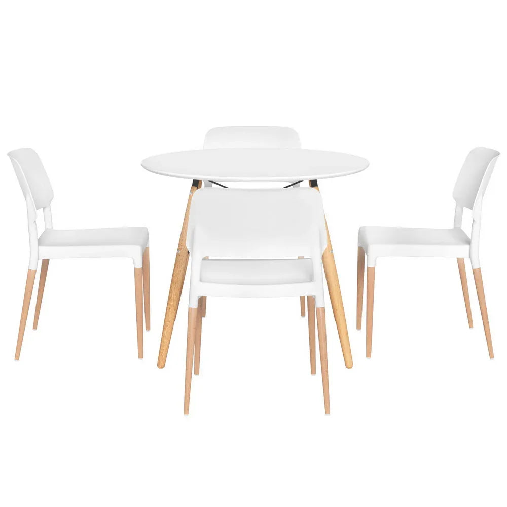1 Artiss Dining Table and 4 Chairs Set Round White - Mekamart Australia