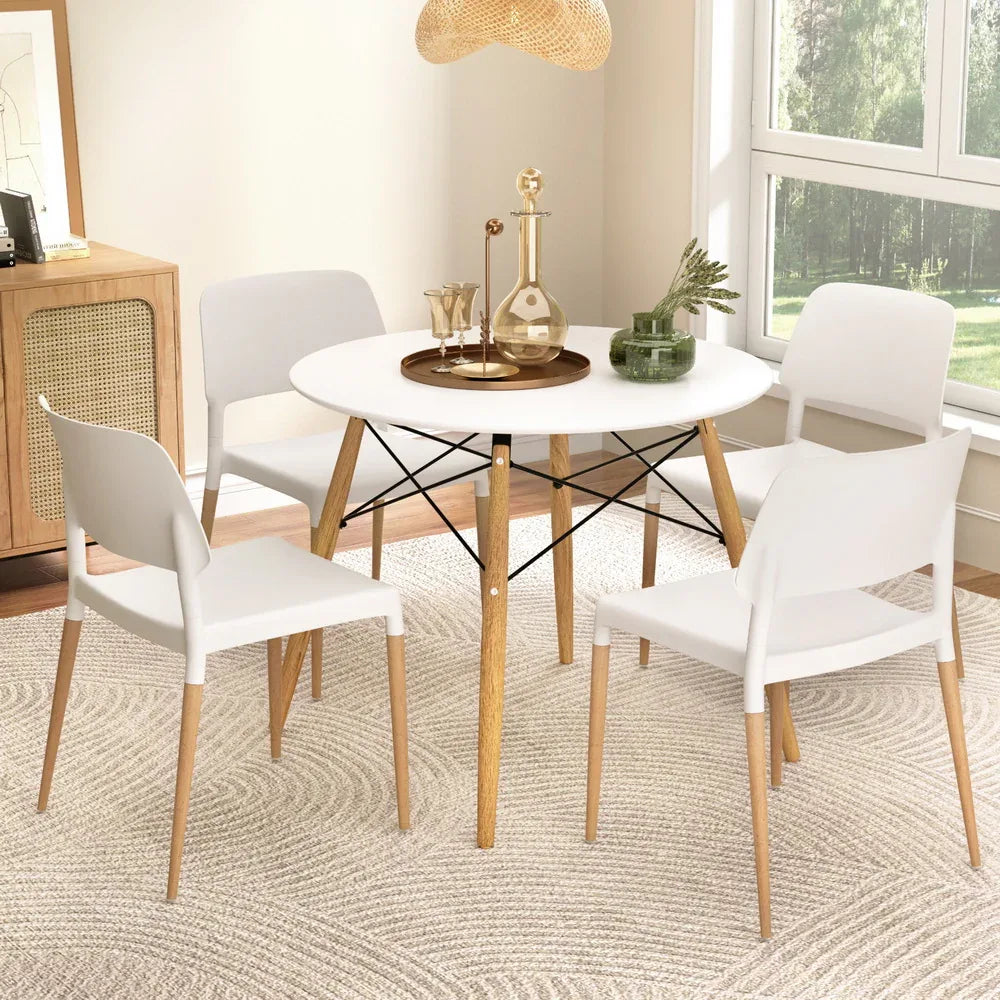 1 Artiss Dining Table and 4 Chairs Set Round White - Mekamart Australia