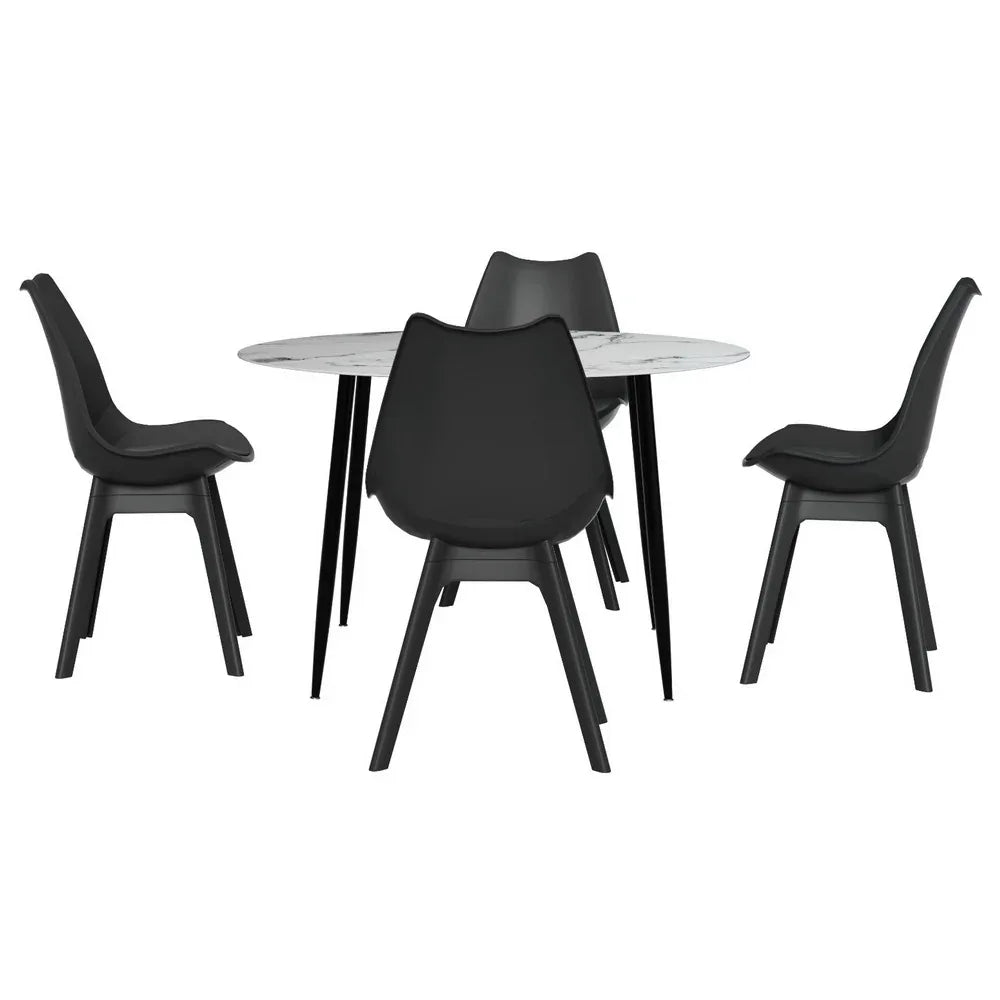 1 Artiss Dining Table and 4 Chairs Set Marble Black - Mekamart Australia