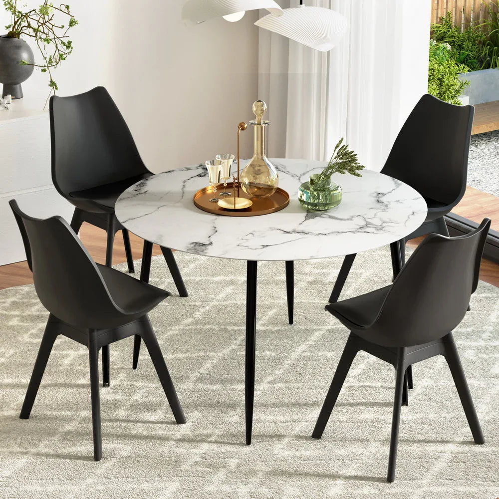 1 Artiss Dining Table and 4 Chairs Set Marble Black - Mekamart Australia