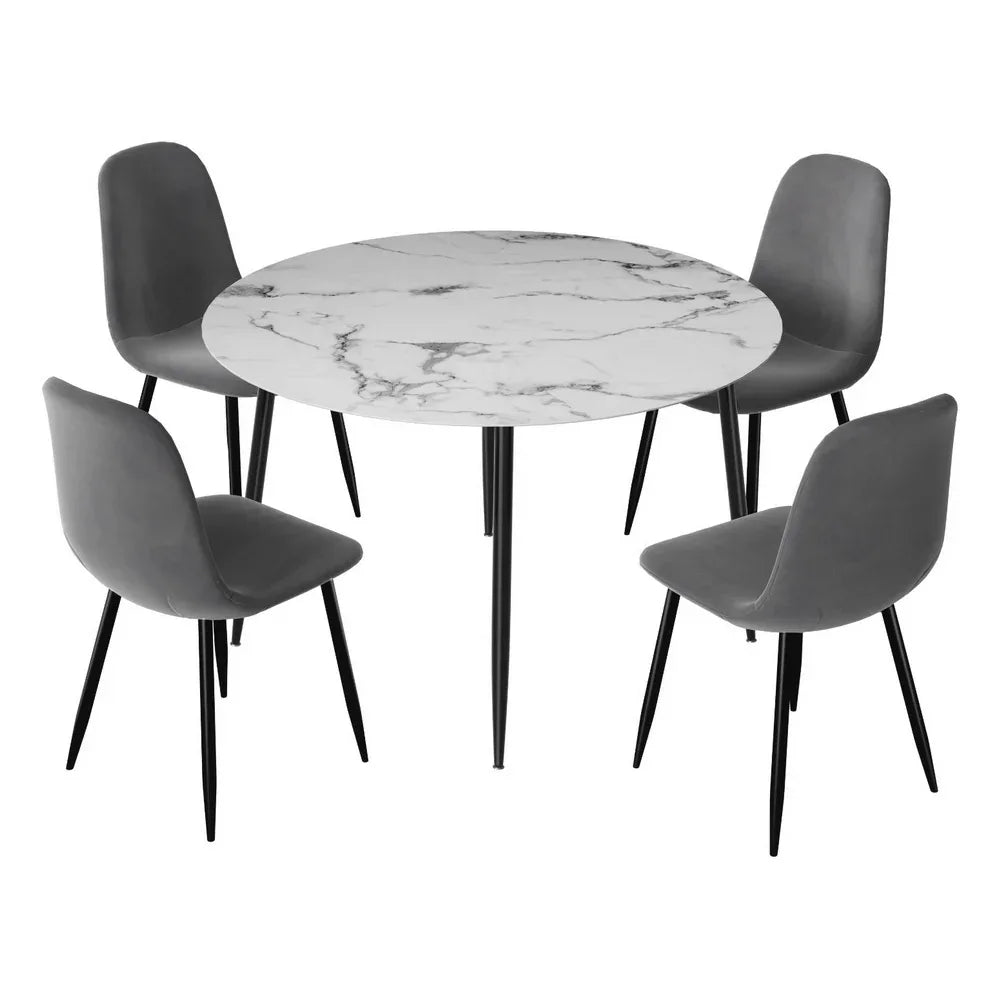 1 Artiss Dining Table and 4 Chairs Set Marble Grey - Mekamart Australia