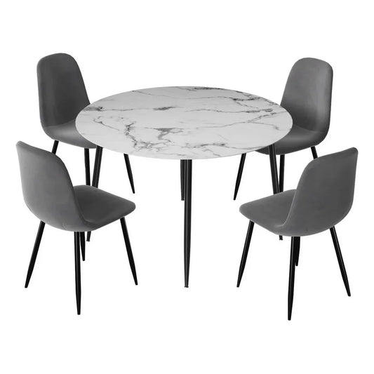 1 Artiss Dining Table and 4 Chairs Set Marble Grey - Mekamart Australia