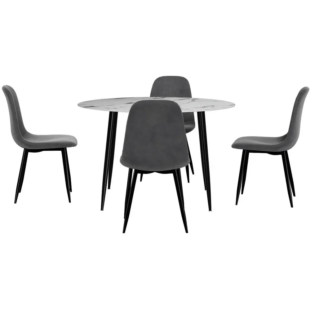1 Artiss Dining Table and 4 Chairs Set Marble Grey - Mekamart Australia