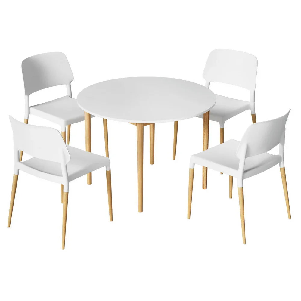 1 Artiss Dining Table and 4 Chairs Set White Wood - Mekamart Australia