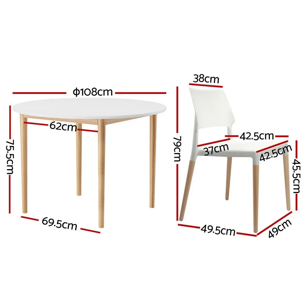 1 Artiss Dining Table and 4 Chairs Set White Wood - Mekamart Australia