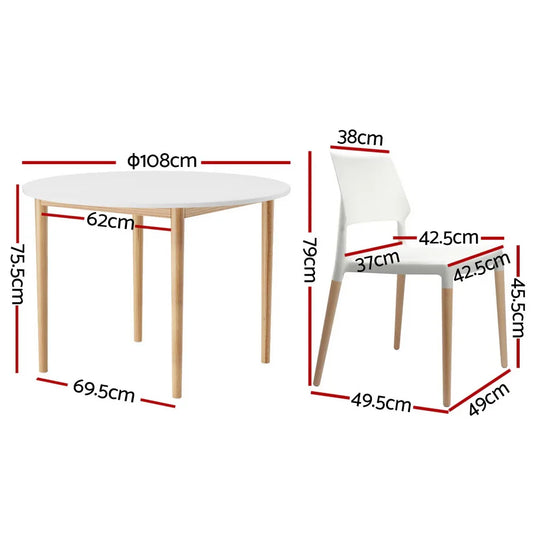 1 Artiss Dining Table and 4 Chairs Set White Wood - Mekamart Australia