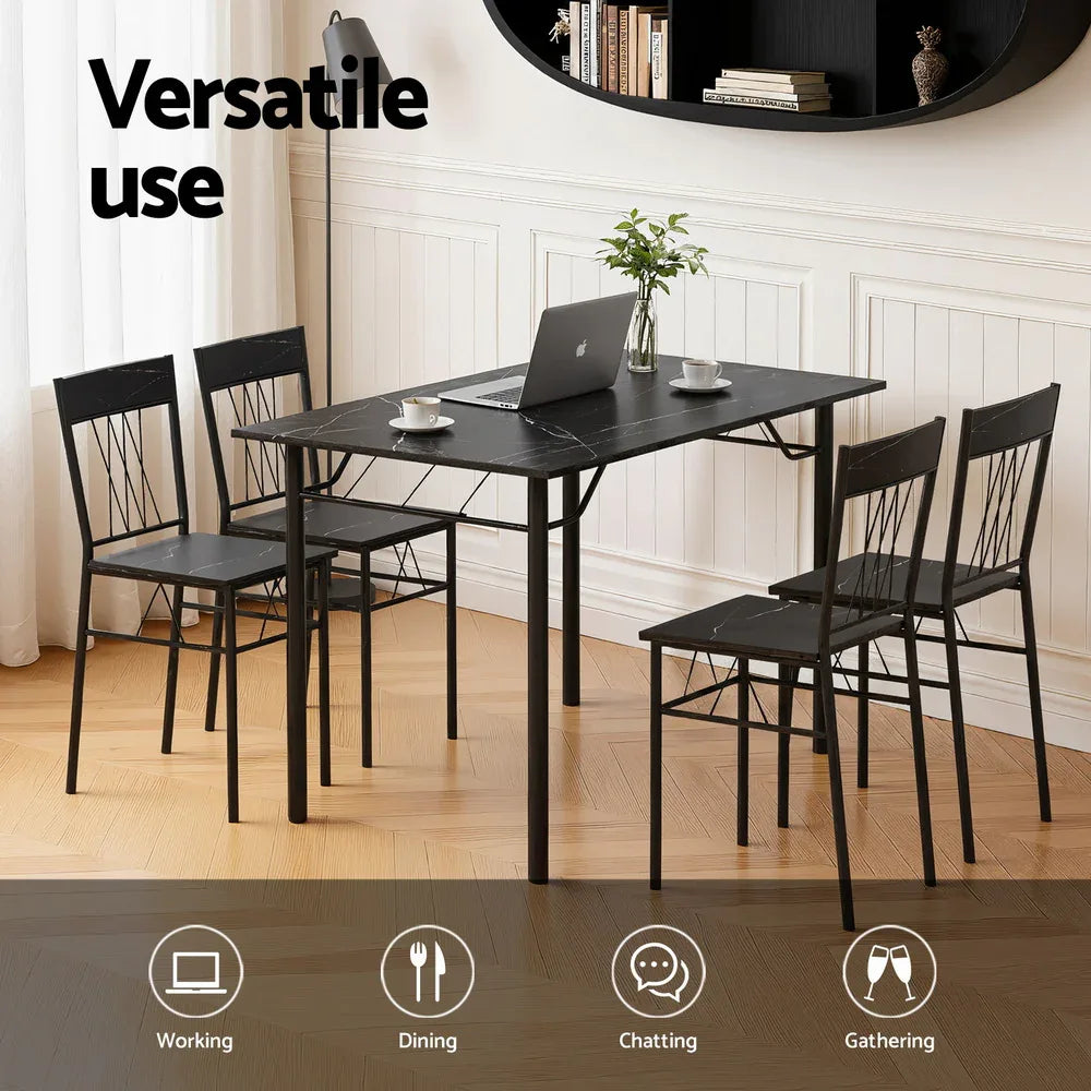 Artiss Dining Table and Chairs Set of 5 Compact Kitchen Furniture Marble Black - Mekamart Australia