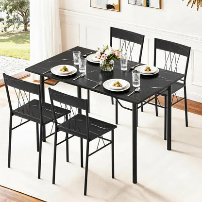 Artiss Dining Table and Chairs Set of 5 Compact Kitchen Furniture Marble Black - Mekamart Australia