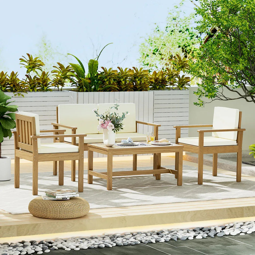 Gardeon 4-Piece Outdoor Sofa Set Wooden Couch Lounge Setting - Mekamart Australia