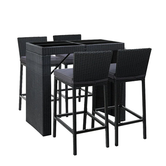 Gardeon 5-Piece Outdoor Bar Set Dining Table Stools Wicker Patio Setting - Mekamart Australia