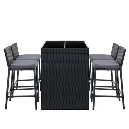 Gardeon 5-Piece Outdoor Bar Set Dining Table Stools Wicker Patio Setting - Mekamart Australia