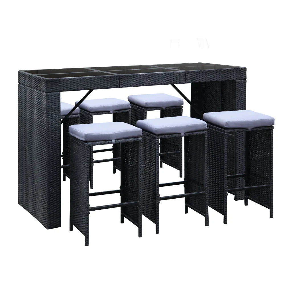 Gardeon 7-Piece Outdoor Bar Set Dining Table Stools Wicker Patio Setting - Mekamart Australia
