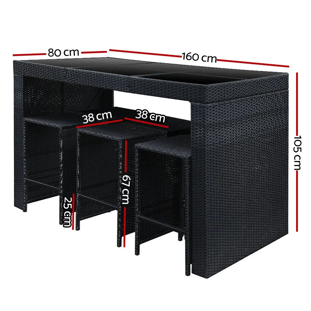 Gardeon 7-Piece Outdoor Bar Set Dining Table Stools Wicker Patio Setting - Mekamart Australia