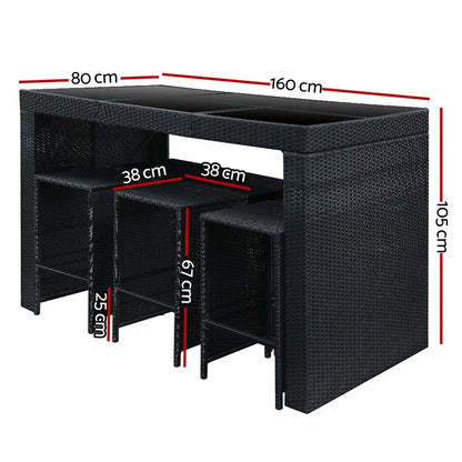 Gardeon 7-Piece Outdoor Bar Set Dining Table Stools Wicker Patio Setting - Mekamart Australia